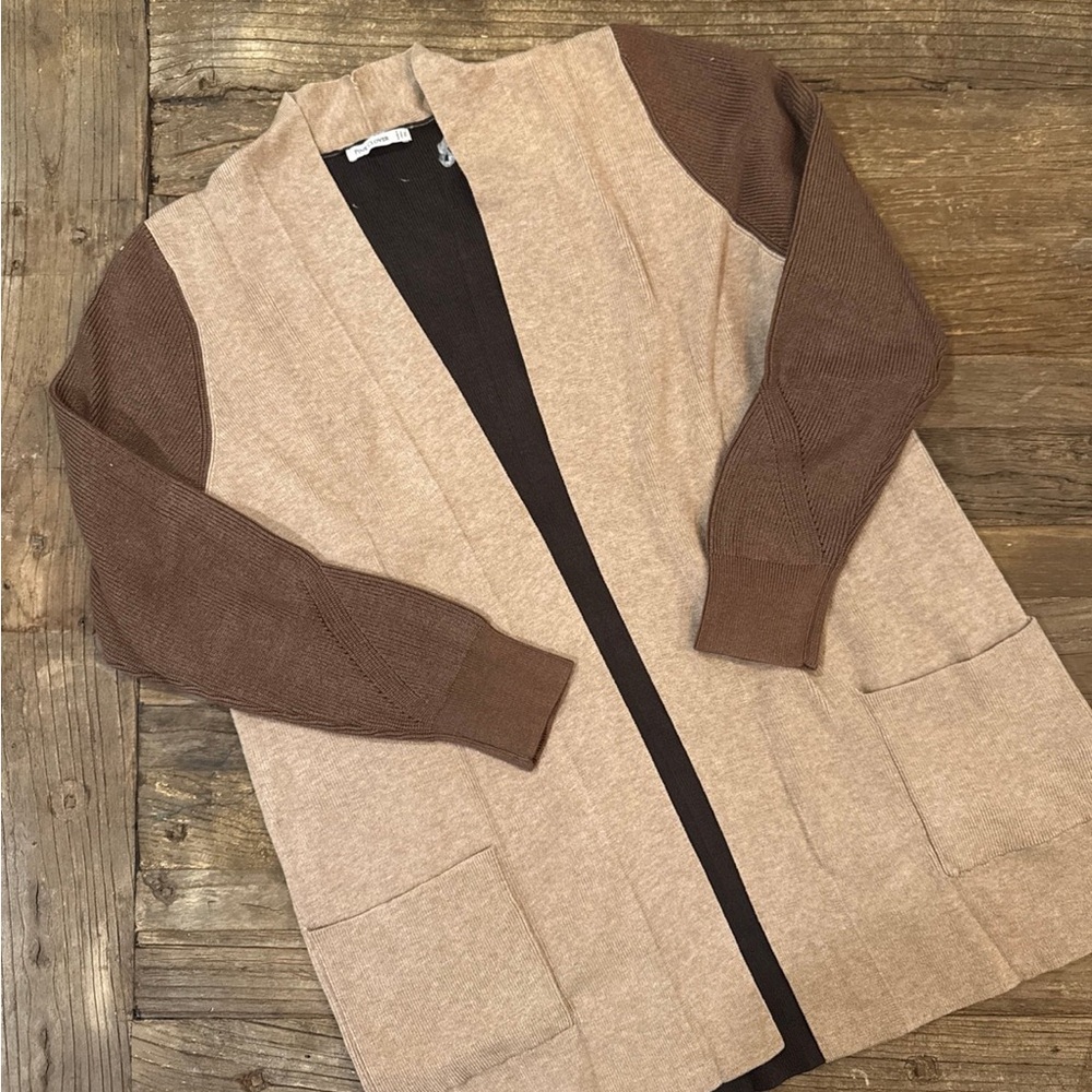 Tan and Brown Open Cardigan